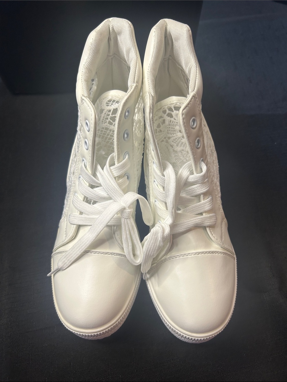 SHEIN White Lace-Panel High-Top Sneakers